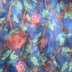 Vintage Light Sheer Navy Blue Floral Scarf